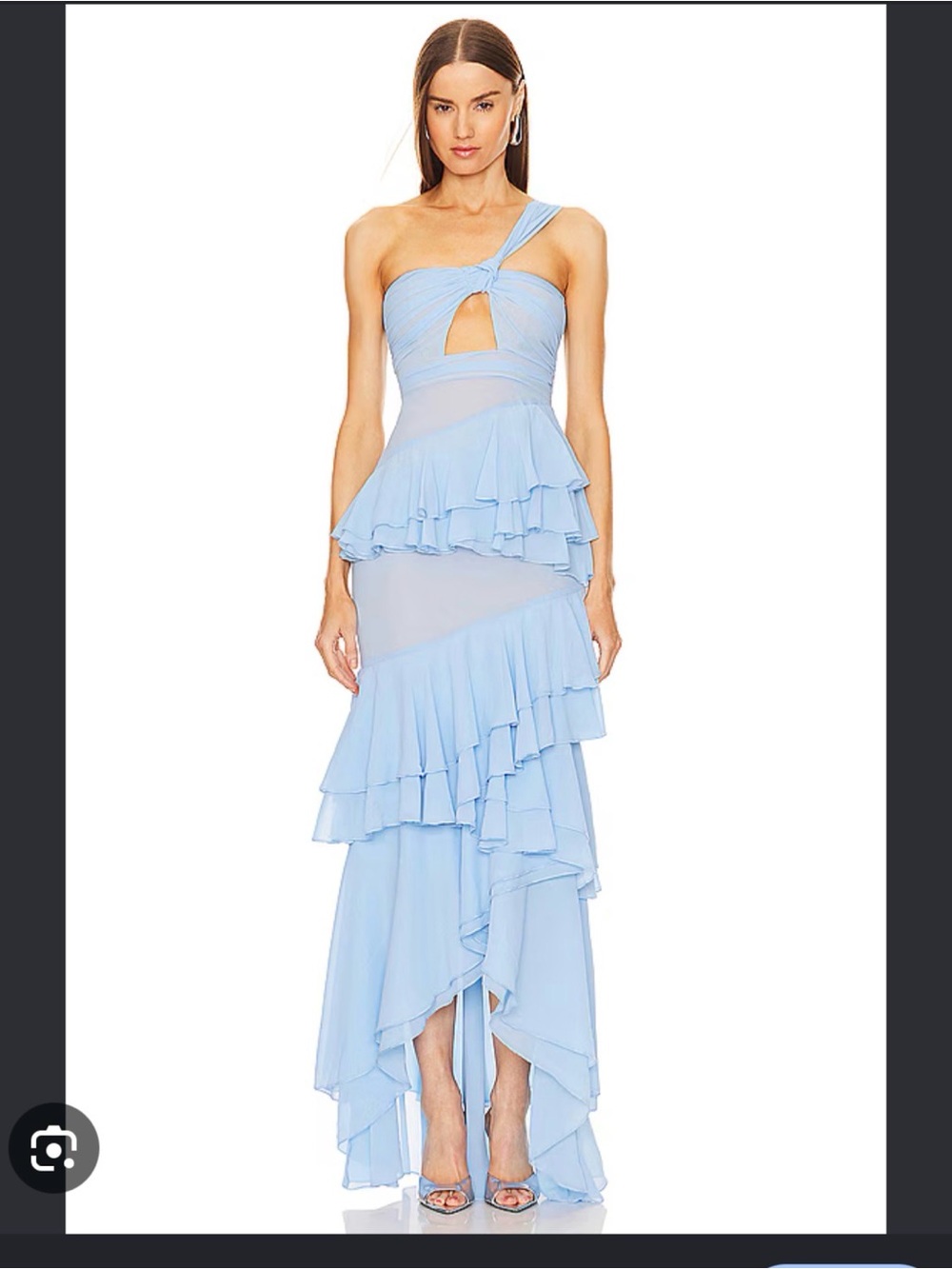 Michael Costello x Revolve Blue Ruffled High-Low Gown